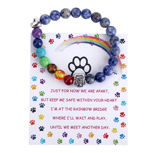 Pet Memorial Gifts,Rainbow Bridge Bracelet for Beloved Dog Cat,8MM Mixed Color Bead 7 Chakra Pet Memorial Bracelet for Women Men Who Loss of Pets,Pet Sympathy Gift - Click Image to Close