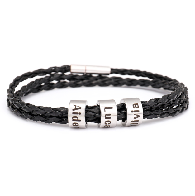 Unijew Personalized Men Women Leather Bracelet with Beads Bracelets for Men Women Custom 0.23*0.39 Inches Engraved Name Braid Bracelets (2-6 Beads),Gift of Family,Best Friend or Your Forever Love - Click Image to Close